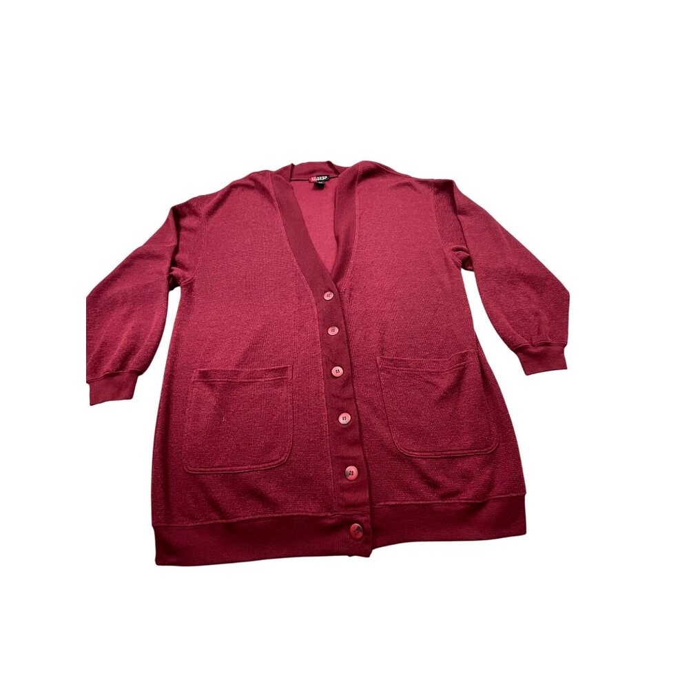 Vintage NY News Womens Small Burgundy Cardigan Sweater RN23243 (Fits like Large)